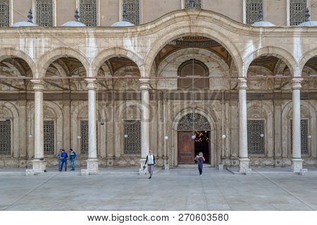 Cairo, Egypt - January 3 2016: Courtyard Of The Great Mosque Of Muhammad Ali Pasha (alabaster Mosque
