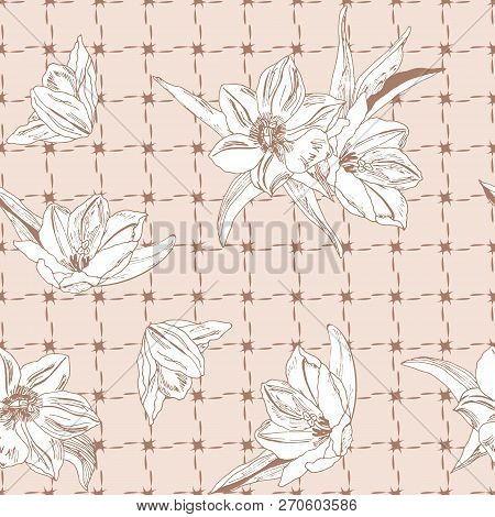 Seamless Pattern With White Tulips. Vector Illustration