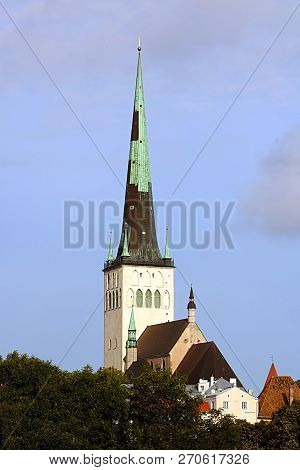 The Church Of Oleviste (st. Olaf) Close Up On A Cloudy Day, Tallinn, Estonia