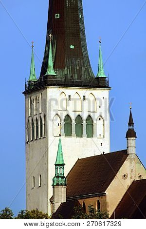 The Church Of Oleviste (st. Olaf) Close Up On A Cloudy Day, Tallinn, Estonia