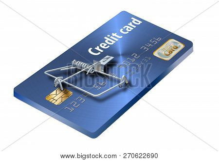 An Emv Security Chip Is Seen Close Up With A Credit Card Nearby.