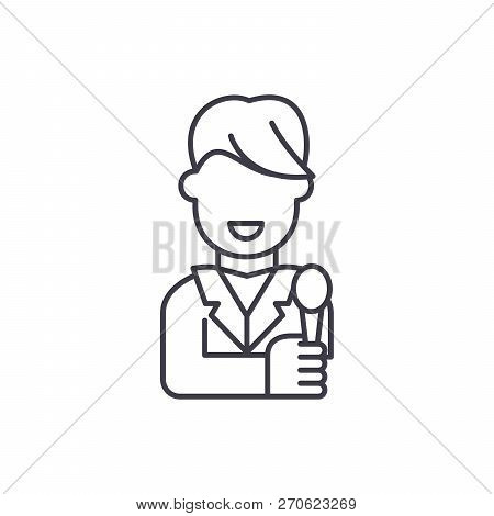 Tv Host Line Icon Concept. Tv Host Vector Linear Illustration, Symbol, Sign