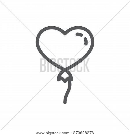 Hot Air Balloon In Form Of Heart Line Icon With Editable Stroke.
