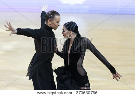 Minsk, Belarus-october 14, 2018: Professional Dance Couple Performs Adult Latin-american Program On 
