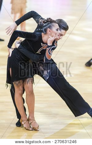 Minsk, Belarus-october 14, 2018: Professional Dance Couple Performs Adult Latin-american Program On 