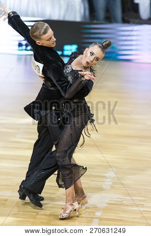 Minsk, Belarus-october 14, 2018: Professional Dance Couple Performs Adult Latin-american Program On 
