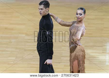 Minsk, Belarus-october 14, 2018: Professional Dance Couple Performs Adult Latin-american Program On 