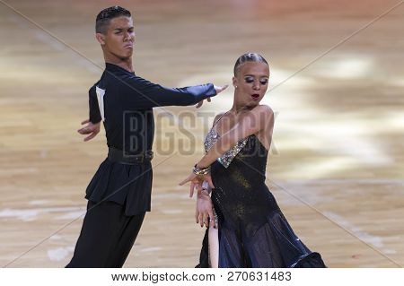 Minsk, Belarus-october 14, 2018: Professional Dance Couple Performs Adult Latin-american Program On 