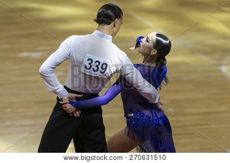Minsk, Belarus-october 14, 2018: Professional Dance Couple Performs Adult Latin-american Program On 
