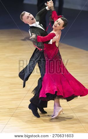 Minsk, Belarus-october 14, 2018: Dance Couple Performs Wdc World Professional 10 Dance Pro-am Intern