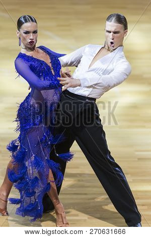 Minsk, Belarus-october 14, 2018: Professional Dance Couple Performs Adult Latin-american Program On 