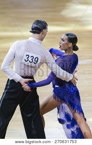 Minsk, Belarus-october 14, 2018: Professional Dance Couple Performs Adult Latin-american Program On 