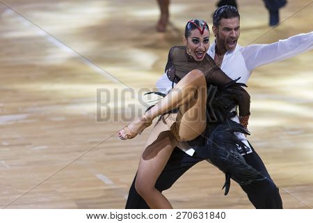 Minsk, Belarus-october 14, 2018: Professional Dance Couple Performs Adult Latin-american Program On 