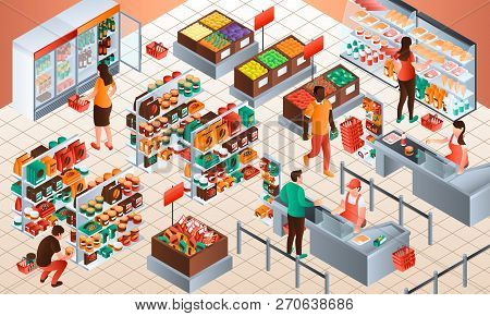 Cashier Concept Background. Isometric Illustration Of Cashier Vector Concept Background For Web Desi