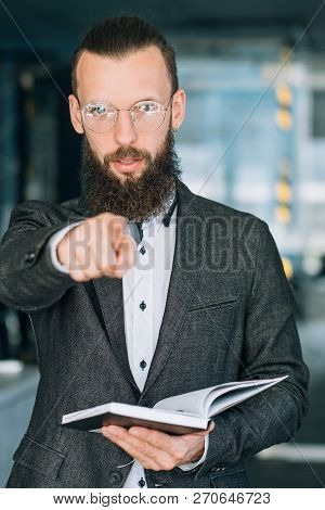 I Will Teach You Next. Career Training Or Business Coaching Concept. Man In Suit Pointing Finger