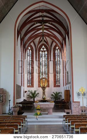 RETZBACH, GERMANY - JULY 04, 2018: Maria im Grunen Tal is a pilgrimage church in Retzbach in the Bavarian district of Main-Spessart, Germany