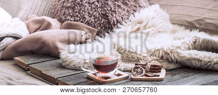 Home Comfort, Living Room With Sofa And Home Decor