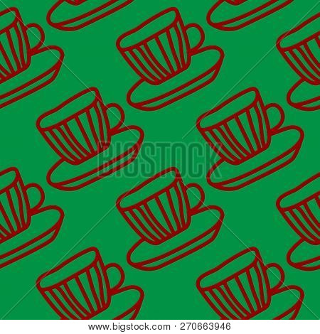 Vector Tred And Green Tea Cups Seamless Pattern Design. Perfect For Invitations, Gift Wrapping And S