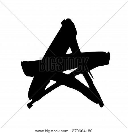 Star. Hand Drawn Paint Object For Design Use. Abstract Brush Drawing. Vector Art Illustration Grunge