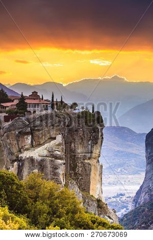 Monastery Of The Holy Trinity On Cliff. Greek Destinations. The Meteora Monasteries, Greece Kalambak