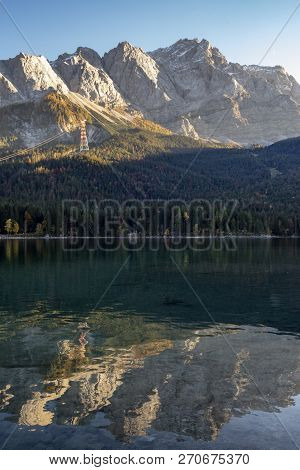 Zugspitze Seen From The Eibsee In Fall