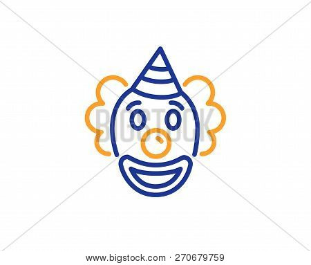 Clown Line Icon. Amusement Park Funnyman Sign. Colorful Outline Concept. Blue And Orange Thin Line C