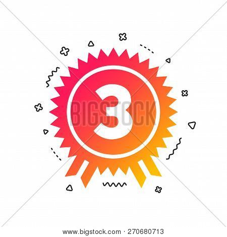 Third Place Award Sign Icon. Prize For Winner Symbol. Colorful Geometric Shapes. Gradient Award Icon