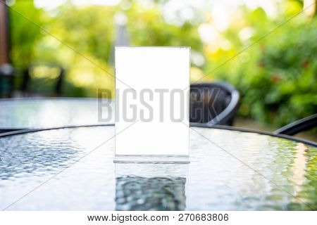 Stand Mock Up Menu Frame Tent Card Blurred Background Design Key Visual Layout..