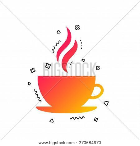 Coffee Cup Sign Icon. Hot Coffee Button. Hot Tea Drink With Steam. Colorful Geometric Shapes. Gradie