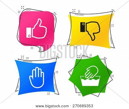 Hand Icons. Like And Dislike Thumb Up Symbols. Not Machine Washable Sign. Stop No Entry. Geometric C