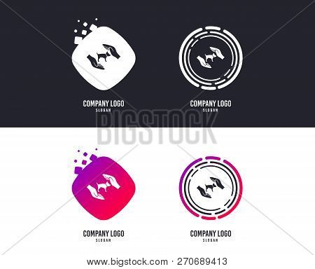 Logotype Concept. Protection Of Animals Pets Sign Icon. Hands Protect Dog Symbol. Shelter For Dogs. 
