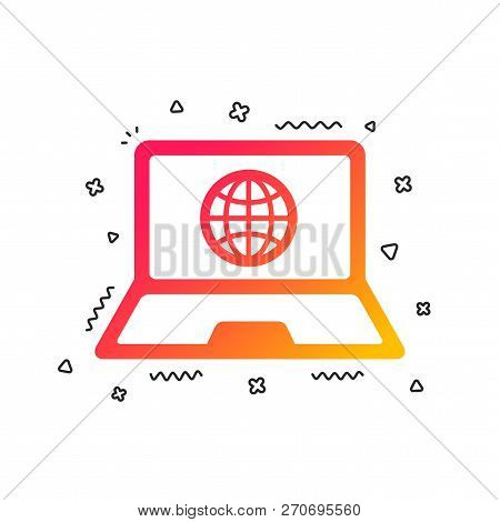 Laptop Sign Icon. Notebook Pc With Globe Symbol. Colorful Geometric Shapes. Gradient Laptop Icon Des