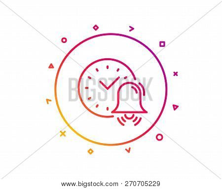 Alarm Bell Line Icon. Time Or Watch Sign. Gradient Pattern Line Button. Alarm Bell Icon Design. Geom