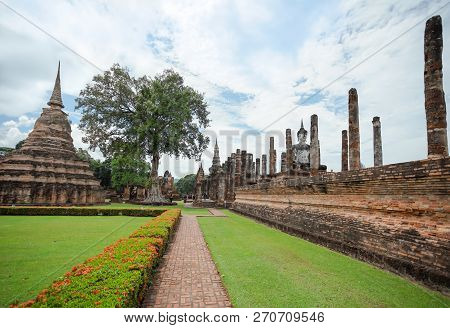 Wat Mahathat Or Mahathat Temple In Sukhothai Historical Park, Sukhothai Province, Thailand.