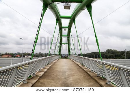 Elevated Pedestrian Crossing From The Inside. Safe Passage Across The Road