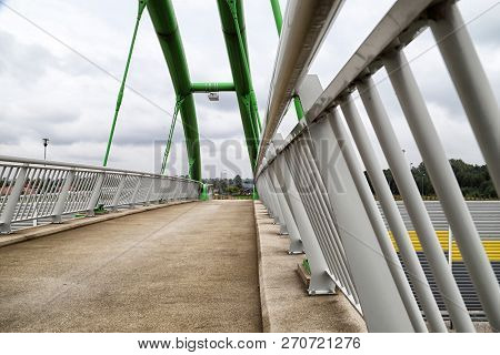 Elevated Pedestrian Crossing From The Inside. Safe Passage Across The Road