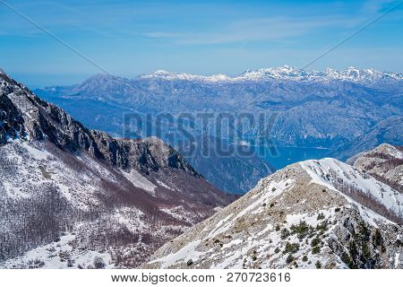 Kotor Bay And Stunning Mountain Winter Landscape As Seen From The Top Of Mount Lovcen In Lovcen Nati