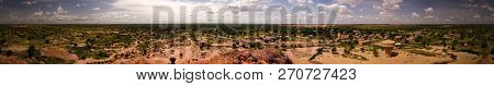 Aerial Panoramic Landscape View To Sahel And Oasis At Dogondoutchi, Niger