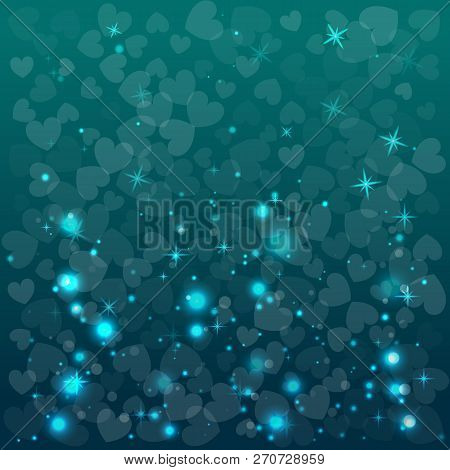 Abstract Blue Background For Valentine Day. Vector Illustration. Shapes Of Herts.