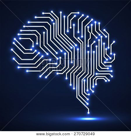 Abstract Technological Neon Brain. Circuit Board. Vector