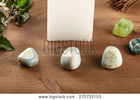 A Closeup Of Norse Runes, Stones With Symbols Used In Wicca And Other Magic And For Divination, With