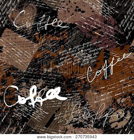 Coffee. Abstract Coffee Pattern On Brown Background With A Lettring.