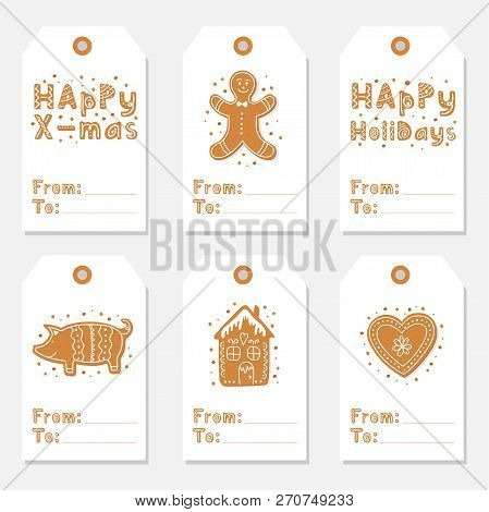 Christmas Vintage Gift Tags Set With Gingerbread Cookies