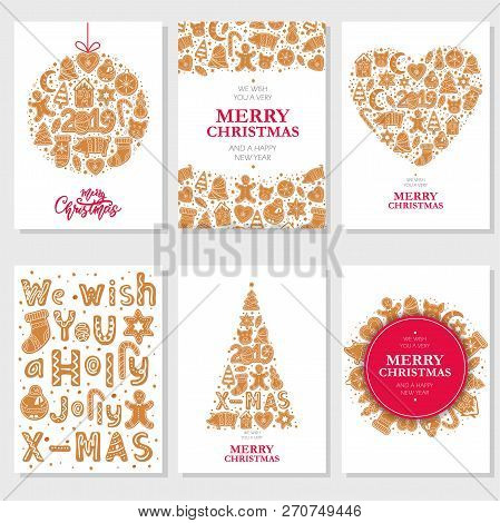 Set Of Christmas Cards With Gingerbread Cookies