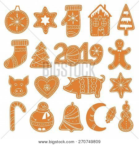 Set Of Christmas Gingerbread Cookies Figures