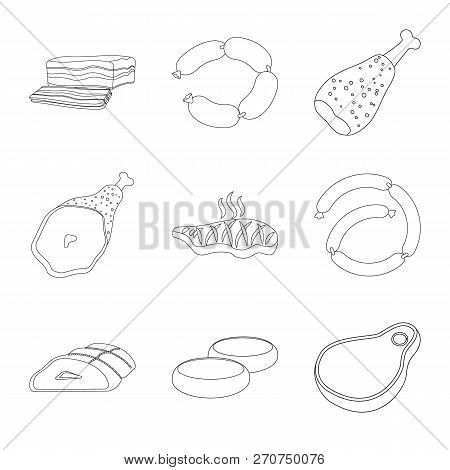 Vector Design Of Meat And Ham Icon. Set Of Meat And Cooking Vector Icon For Stock.