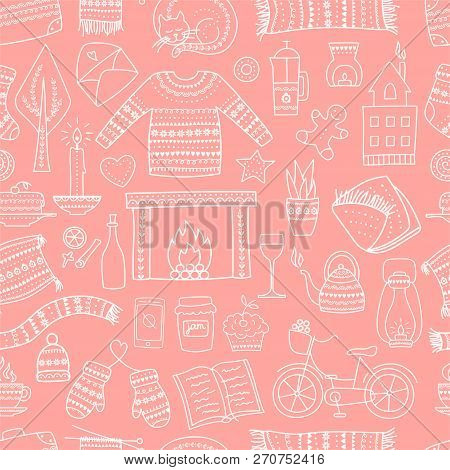 Hand Drawn Seamless Pattern With Hygge Elements