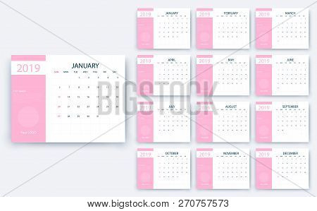Simple Calendar 2019 Yesr, Stock Vector Design Eps10.
