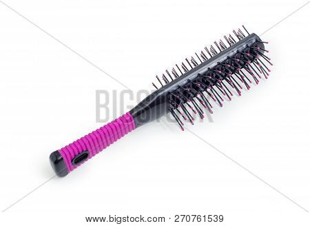 Black And Pink Hairbrush With Plastic Bristles Of Different Lengths On Opposite Sides And Balls At T
