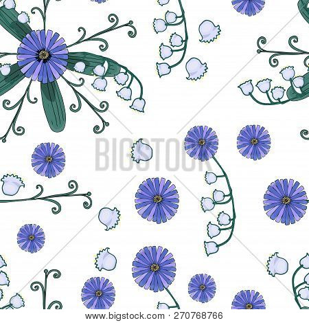 Seamless Pattern With Wild Flowers In The Style Of The Doodle